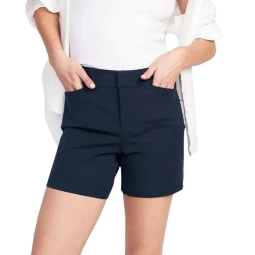 Talbots Chino Shorts Navy Blue Women Size 4 Petite Cotton Stretch Classic Casual